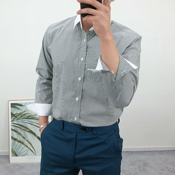 배색 스프링패션 남자 봄 셔츠 3color