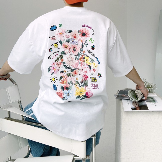 [2컬러]꽃곰 남자 아이스분또면 오버핏 반팔 티셔츠