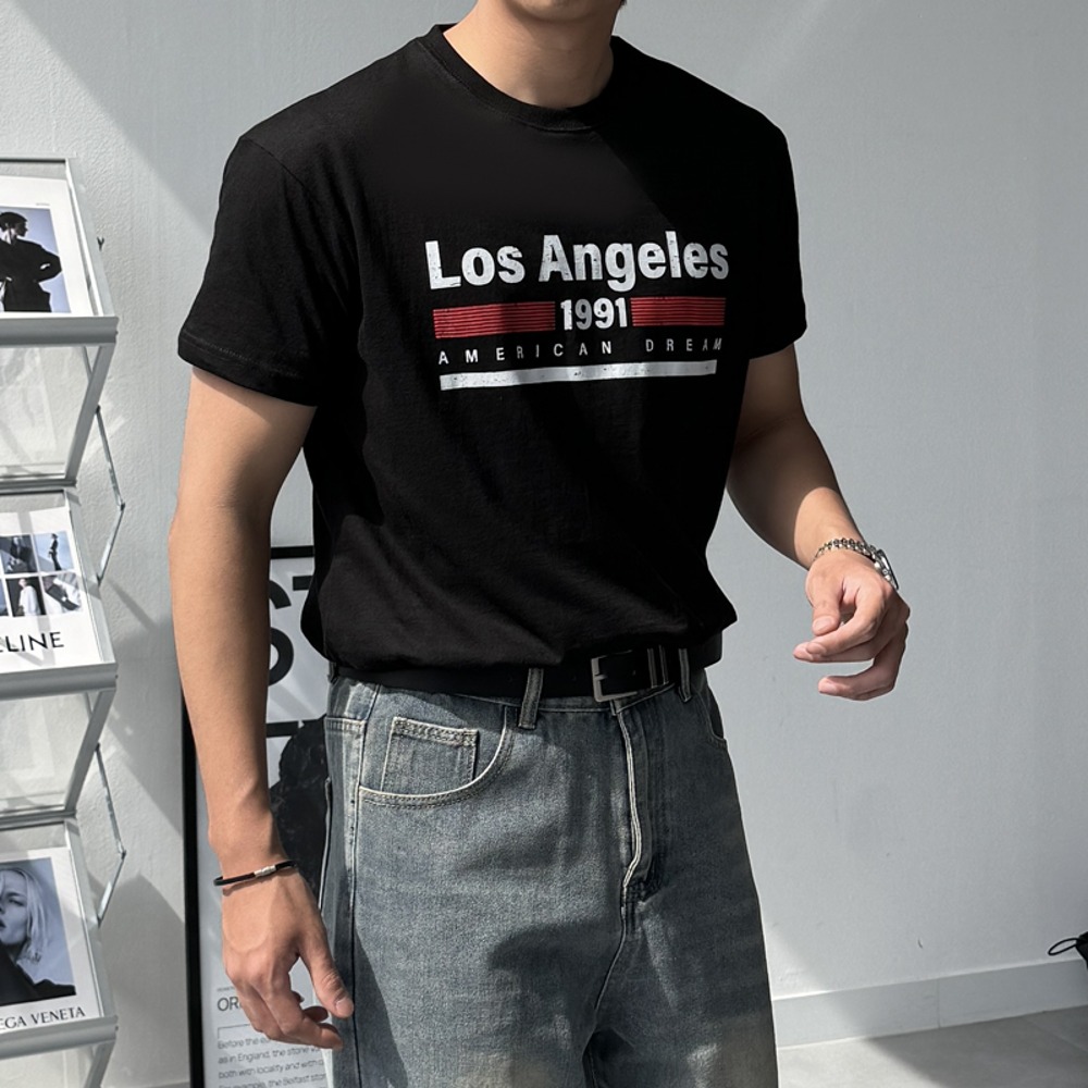 [3컬러]누빈 남자 머슬핏 엔젤레스 슬림 반팔 티셔츠